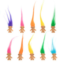 10 PCS Muñecos Troll Miniatura de Pelo Largo, Colores de Cabello Variados, Cuerpos de 0.78", Cabello de 2".
