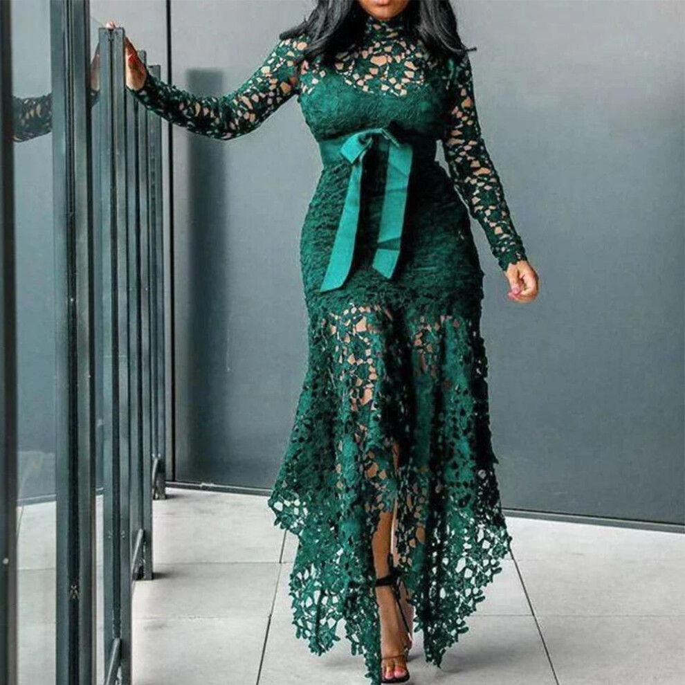 (green, XS) Ladies Elegant Lace Maxi Dress Women Wedding Evening Party  Bodycon Long Sleeve Dresses Plus Size Fashion
