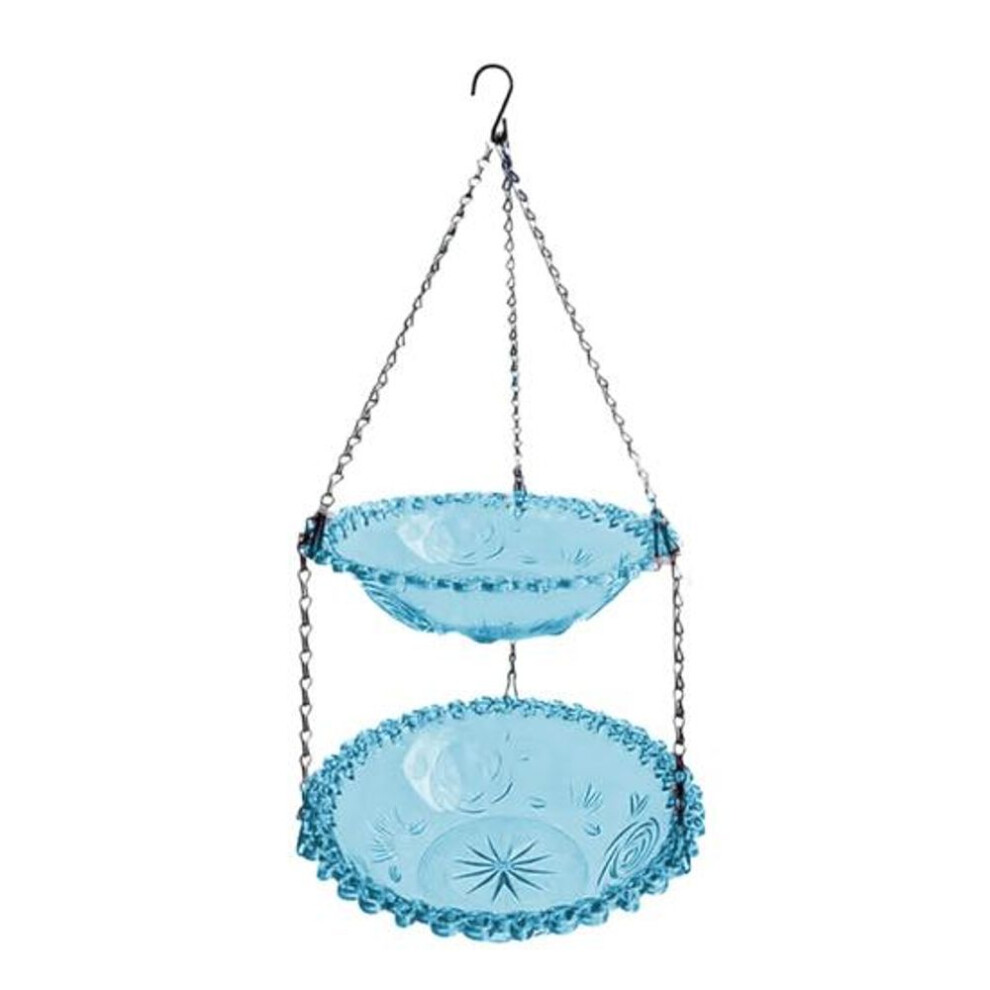 (blue) Outdoor Hanging Birds Bath Hummingbird Bath Tray Duel Layer Wildbird Feeder Bowl for Garden Backyard Patio Decor