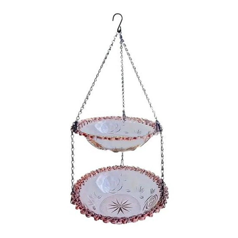 (purple) Outdoor Hanging Birds Bath Hummingbird Bath Tray Duel Layer Wildbird Feeder Bowl for Garden Backyard Patio Decor