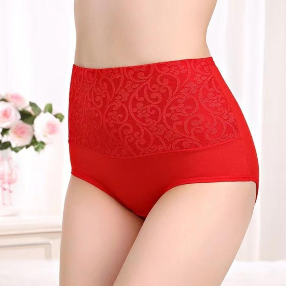(red, L) Plus Size Underwear Women High Waist Women's Panties Cotton Brief Girl Breathable Panty Abdominal Underpants Ladies