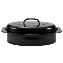 JY COOKMENT Granieten braadpan klein 13 ge?ailleerde braadpan met koepelvormig deksel. Ovale kalkoen braadpan vleeskuikenpan, ideaal voor klein kippe