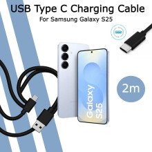 2M USB Type C Fast Charge Cable, Data Power Charging Lead for Smartphones, Mobile Phones, Black Charger for Samsung Galaxy S25