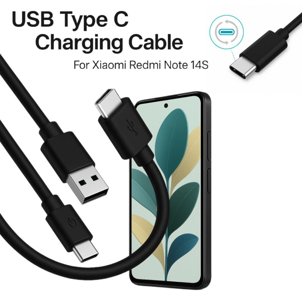 1M Fast Charge Cable Usb Type C Data Power Charging Lead For Smartphones, Mobile Phone Charger ForâXiaomi Redmi Note 14S Black 659355531792