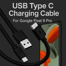 2M Fast Charge Cable USB Type C, Data Power Charging Lead for Smartphones, Mobile Phone Black Charger for Google Pixel 9 Pro