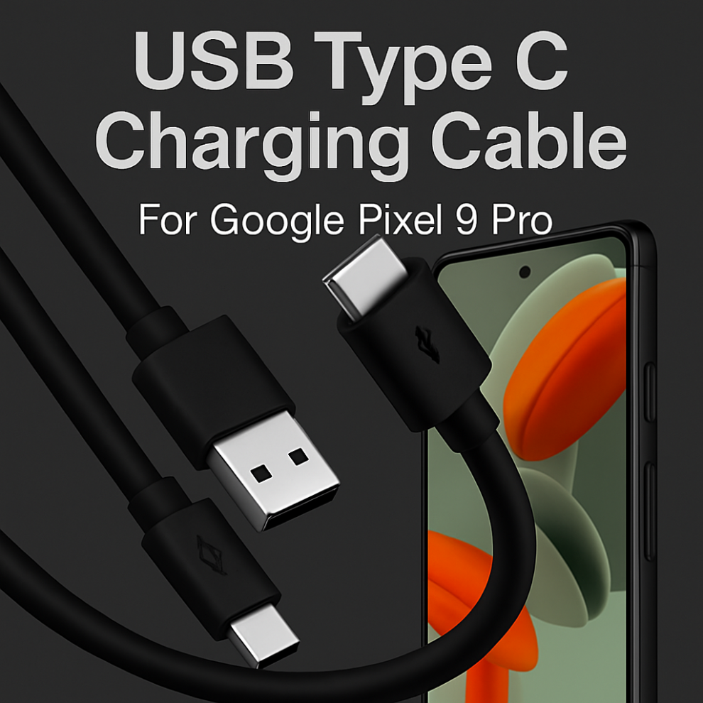 2M Fast Charge Cable USB Type C, Data Power Charging Lead for Smartphones, Mobile Phone Black Charger for Google Pixel 9 Pro