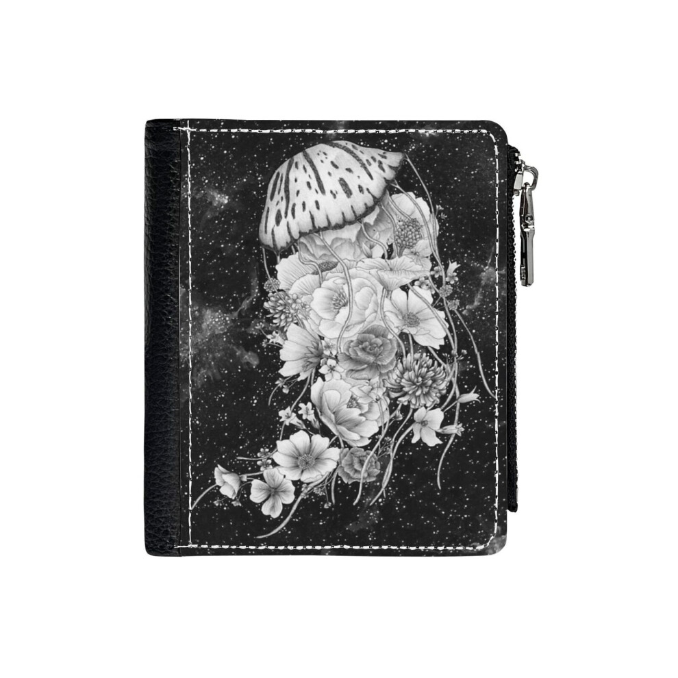 (Magic Ocean The Jellyfish_68) PU Wallet Compact Bifold with Zipper & Multiple Card Coins Slots Black Stylish Durable Graphic Design Print for Men Wom-image-OPC-PH9STV6-NEW