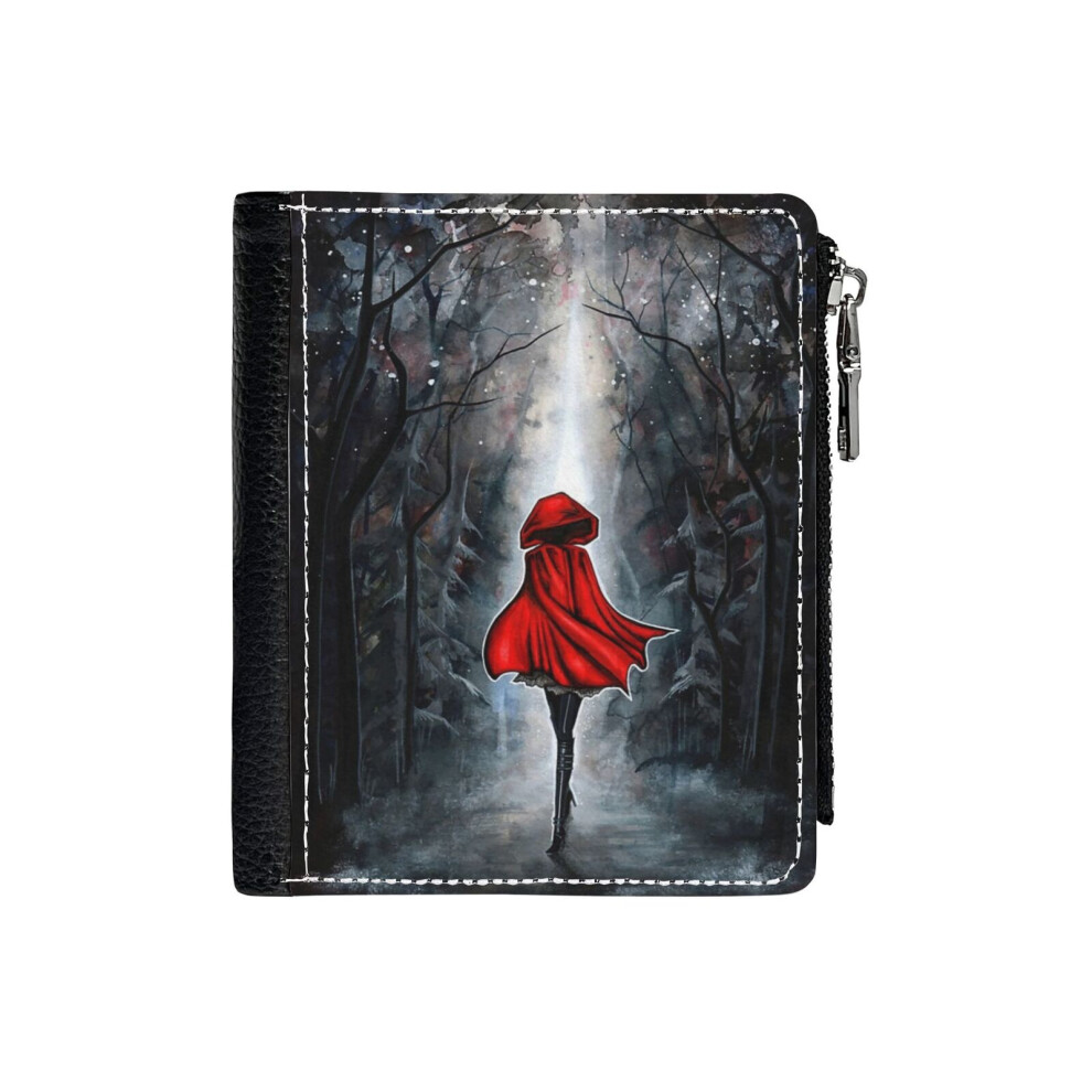 (Little Red Riding Hood_10) PU Wallet Compact Bifold with Zipper & Multiple Card Coins Slots Black Stylish Durable Graphic Design Print for Men Women-image-OPC-PH9STZ8-NEW