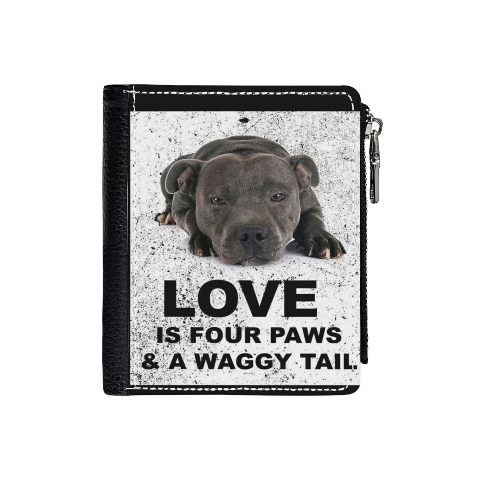 (Love Is 4 Paws Waggy Tail Blue Staffordshire Bull Terrier_144) PU Wallet Compact Bifold with Zipper & Multiple Card Coins Slots Black Stylish Durable-image-OPC-PH9SV2V-NEW