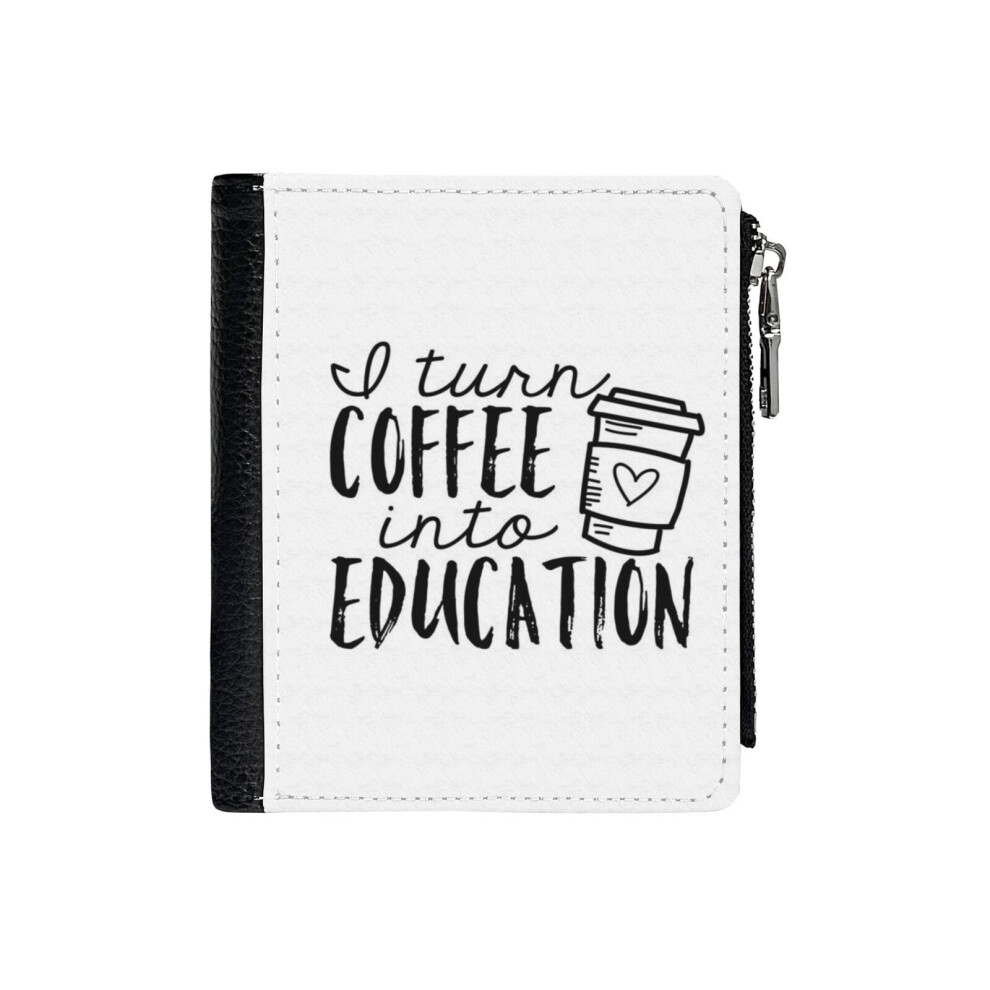(I Turn Coffee Into Education_45) PU Wallet Compact Bifold with Zipper & Multiple Card Coins Slots Black Stylish Durable Graphic Design Print for Men-image-OPC-PH9SWGW-NEW