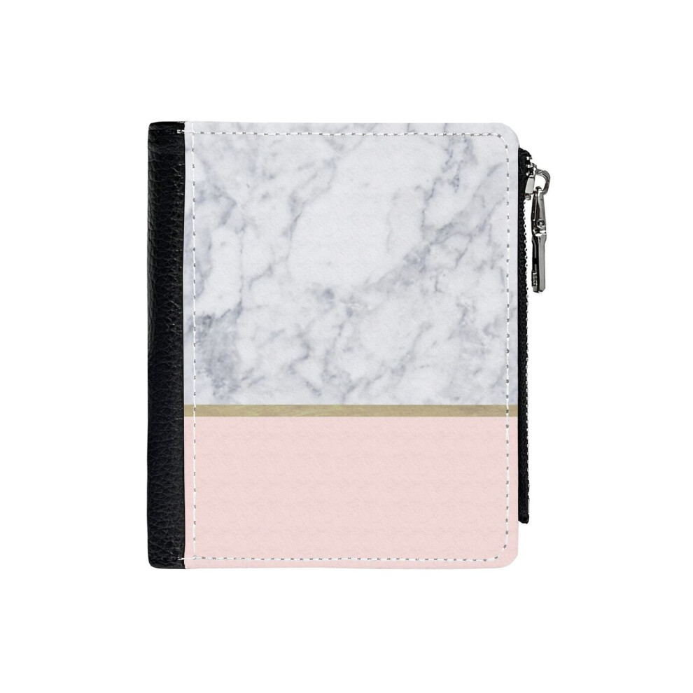 (Marble Gold Blushk Pattern_44) PU Wallet Compact Bifold with Zipper & Multiple Card Coins Slots Black Stylish Durable Graphic Design Print for Men Wo-image-OPC-PH9SWMX-NEW