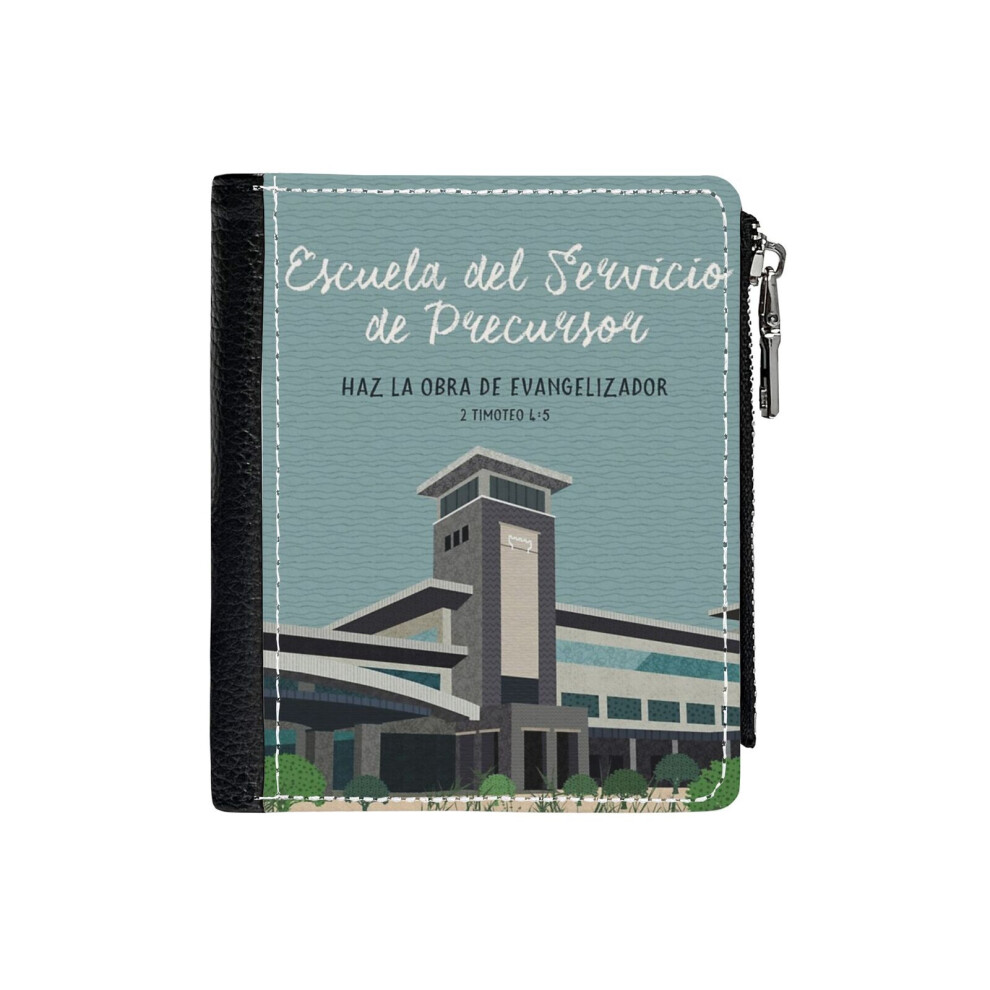 (Escuela Del Servicio De Precursor (Design No. 10)_59) PU Wallet Compact Bifold with Zipper & Multiple Card Coins Slots Black Stylish Durable Graphic-image-OPC-PH9SY5X-NEW