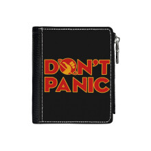 (Don't Panic The Hitchhiker's Guide To The_155) PU Wallet Compact Bifold with Zipper & Multiple Card Coins Slots Black Stylish Durable Graphic Design Print for Men Women Kids Christmas Gift