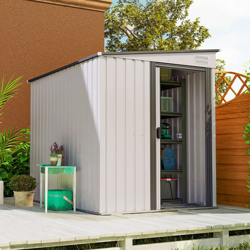 Outsunny 7 x 5FT Garden Shed w/ Foundation Lean to Metal Tool Shed White