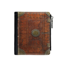 (Ancient Leather Brass Book Cover, Nuremberg 1477_55) PU Wallet Compact Bifold with Zipper & Multiple Card Coins Slots Black Stylish Durable Graphic Design Print for Men Women Kids Christmas Gift