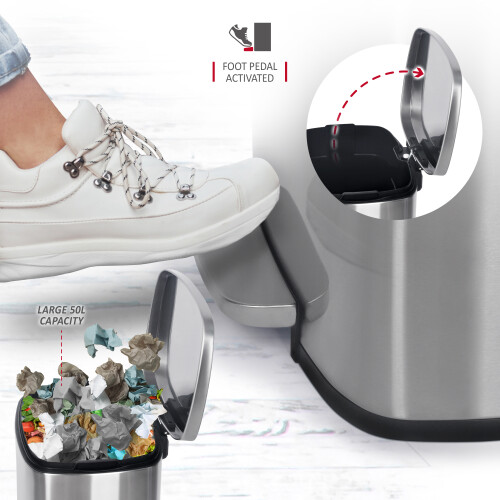 NETTA NETTA 50L Pedal Bin - Brushed Stainless Steel 2
