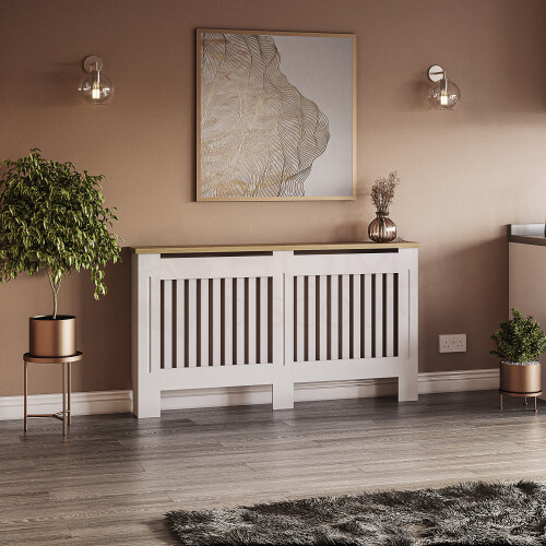 Vida Designs (Medium) Radiator Cover Shelf Vertical Slats - White FSC