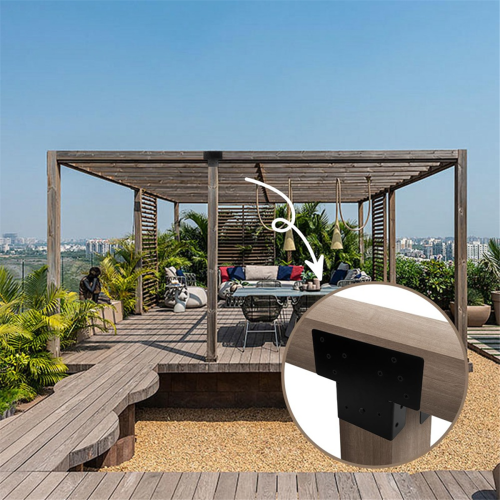 Conjunto de 4 suportes para pérgola, suportes em T de 3 vias para postes de madeira de 4x4 polegadas 2
