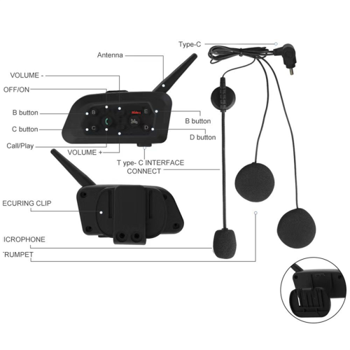V6 PRO 800M Motorfiets Bluetooth Helm Headset Intercom 1