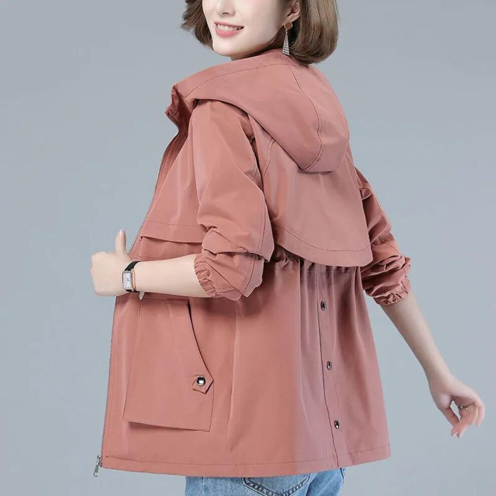 (pink, 4XL) Jacket Women's Spring, Summer and Autumn Hooded Mother Fashion Korean Version of Loose Wild Large Size Casual Windbreaker Top Women