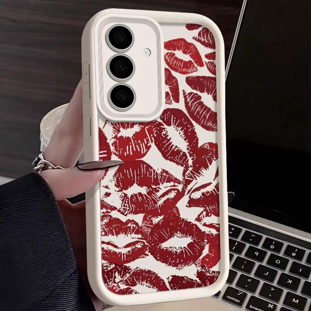 (beige, Samsung A26 5G) For Samsung S25 S22 Ultra Plus S24 S23 S21 S20 Fe A16 A15 A55 A35 A54 A56 A36 A56 Shockproof Dark Red Lips Pattern Silicone Soft Anti-fall Cover