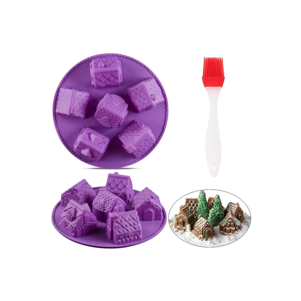 Lot De 2 Moules De Cuisson En Silicone 3D En Forme De Maison En Pain D'éPices De NoëL, 6 CavitéS, Pour Muffins, GâTeaux, Chocolat, GeléE, Pudding-image