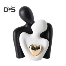 (black white, S) Ceramic Couple Hug Love Statue Mini Hugging Couple Sculpture Romantic Lover Figurine Home TV Stand Shelf Decor for Wedding Anniversary Valentine Gift