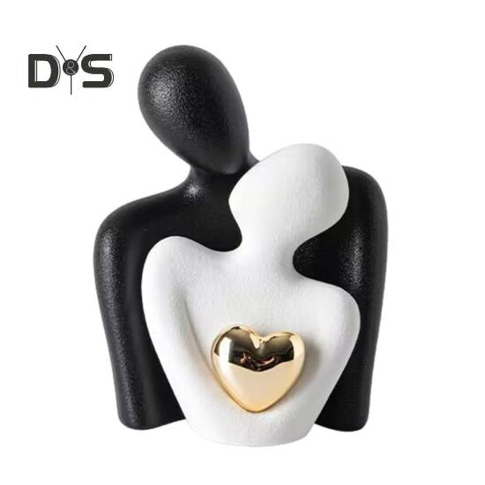 ( S) Ceramic Couple Hug Love Statue Mini Hugging Couple Sculpture Romantic Lover Figurine Home Tv Stand Shelf Decor For Wedding Anniversar Black/White