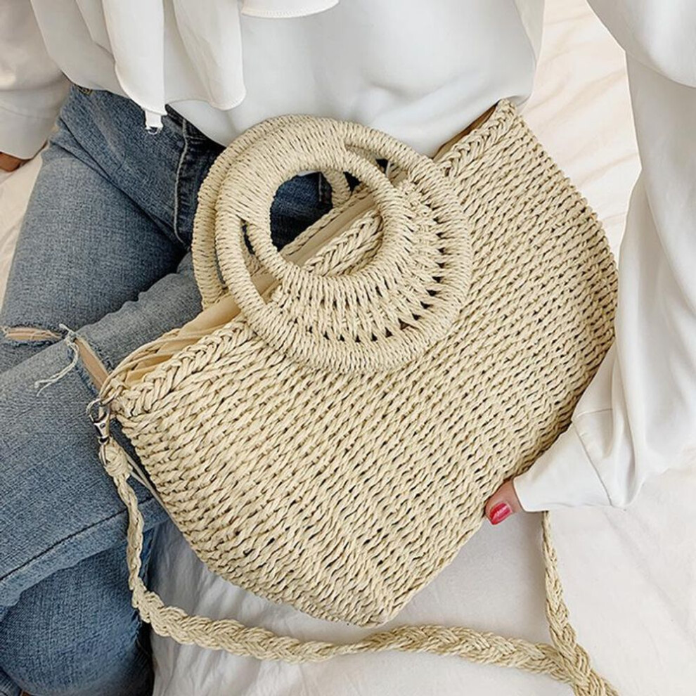 (beige) Straw Bags For Women Summer Casual Woven Crossbody Shoulder Travel Handbag Beach Bag Female Rattan Handbags Bag Women