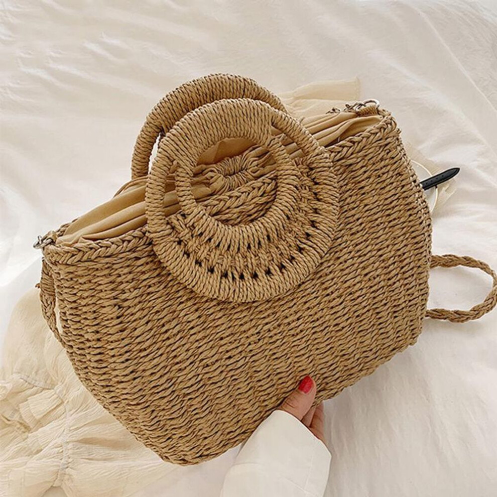(khaki) Straw Bags For Women Summer Casual Woven Crossbody Shoulder Travel Handbag Beach Bag Female Rattan Handbags Bag Women