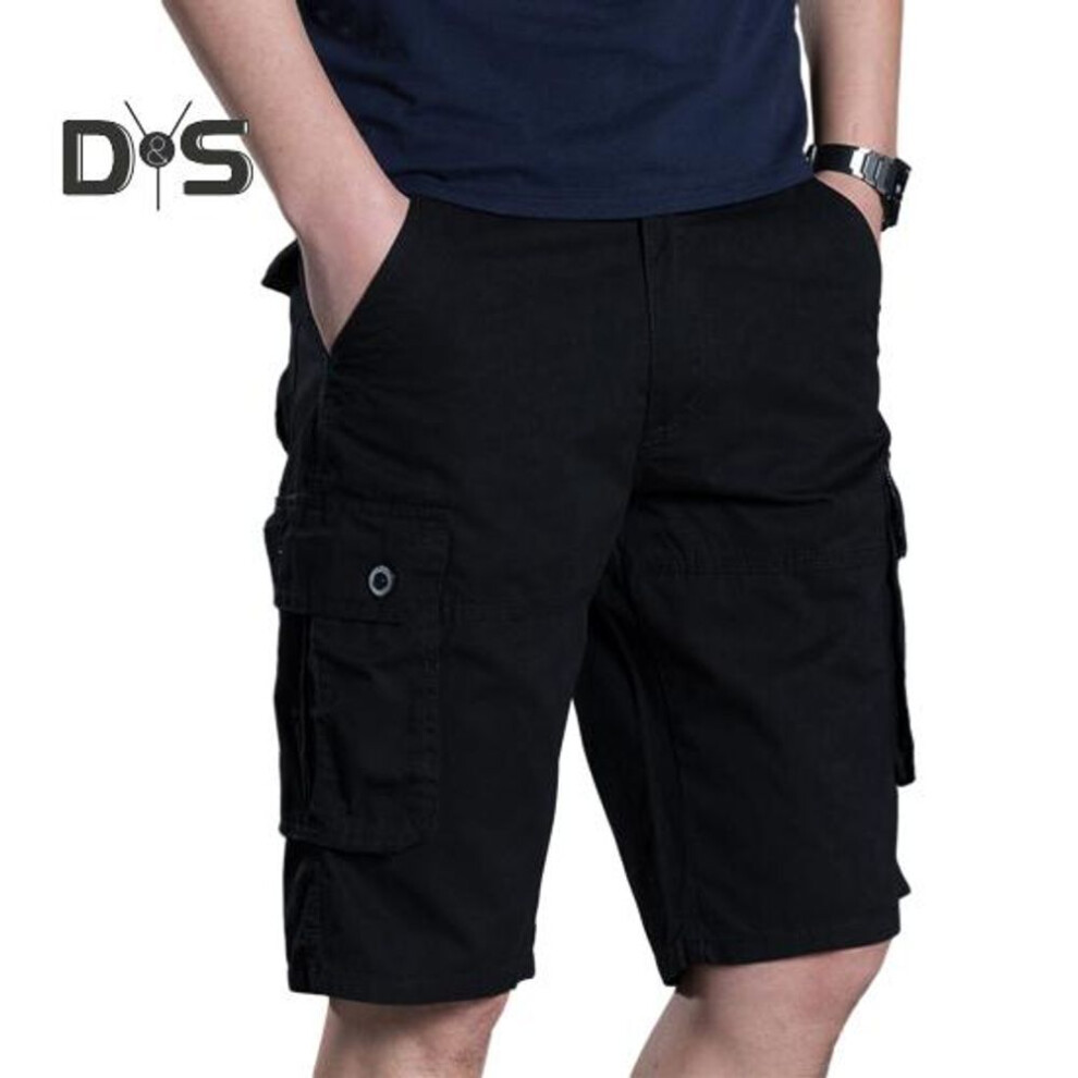 (black, L) Men Shorts with Reinforced Multiple Pockets Mid-rise Button Zipper Fly Loose Fit Summer Sport Shorts Daily Wear