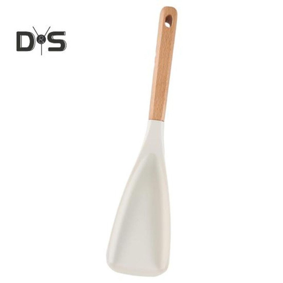 (white) Multifunction Silicone Cooking Spoons with Wooden Handles Cooking Spoon Heat-Resistant Kitchenware for Mixing Stirring Serving