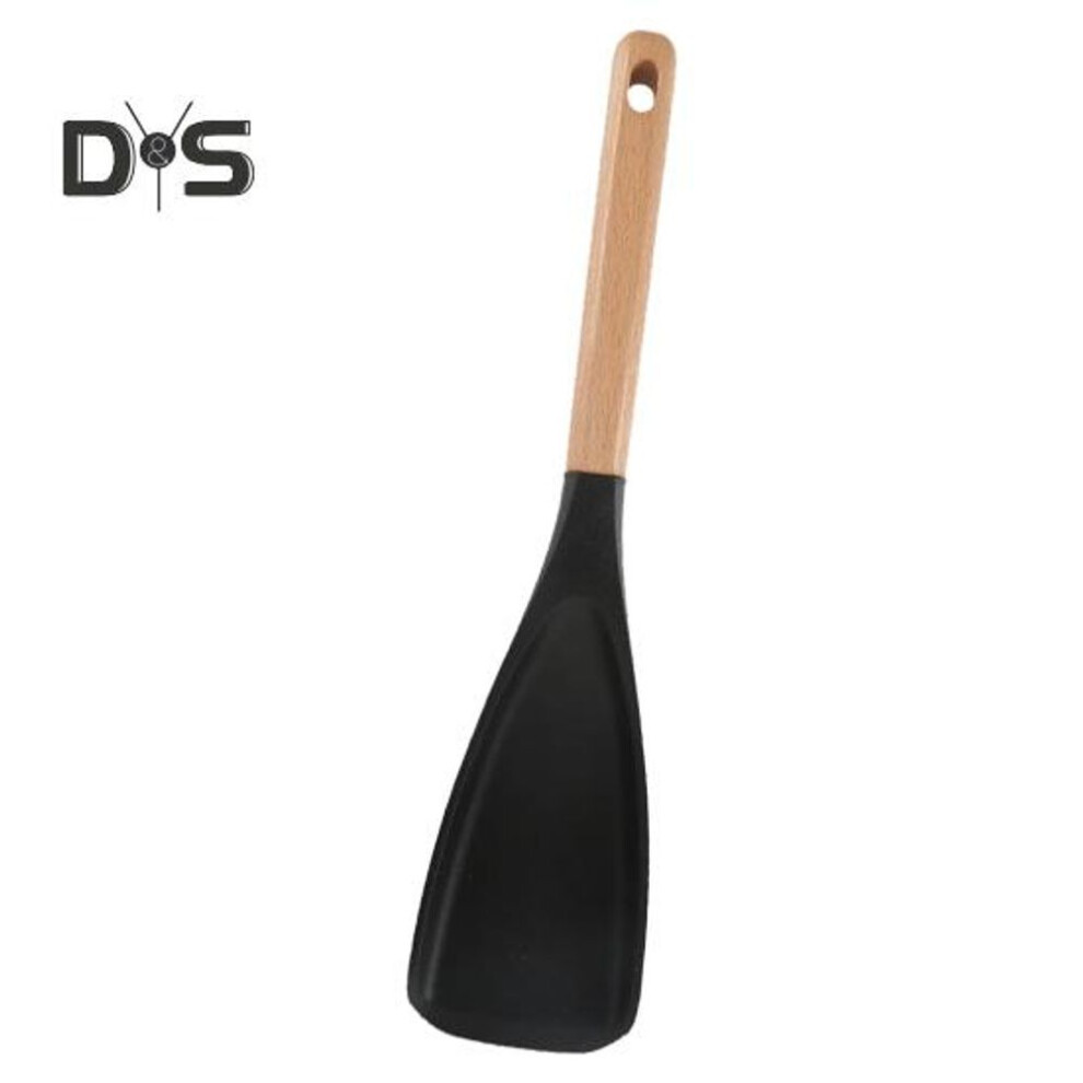 (black) Multifunction Silicone Cooking Spoons with Wooden Handles Cooking Spoon Heat-Resistant Kitchenware for Mixing Stirring Serving