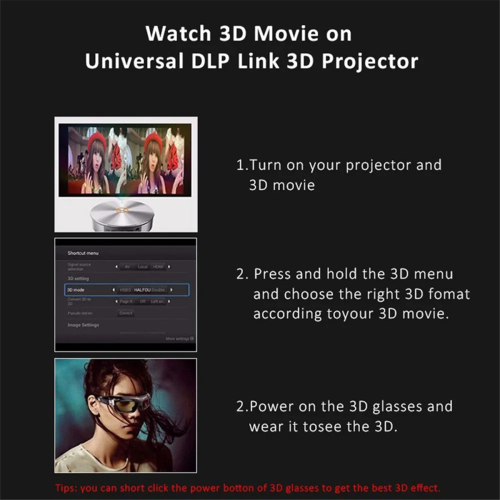voor DLP Link Active Shutter 3D-bril USB oplaadbare bril 2