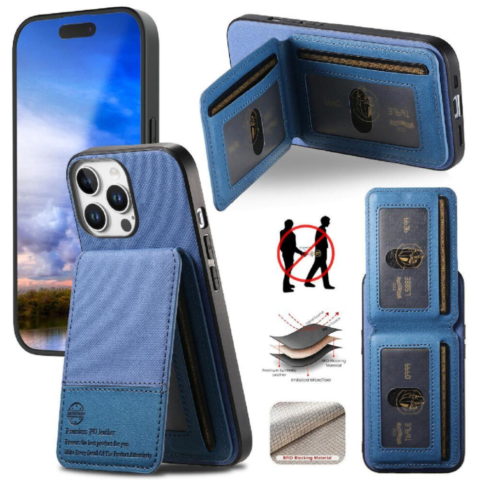 (Blue) Compatible With Iphone 13 Pro Max Case Shockproof Wallet Leather Case Rfid Blocking Blue 764563522248