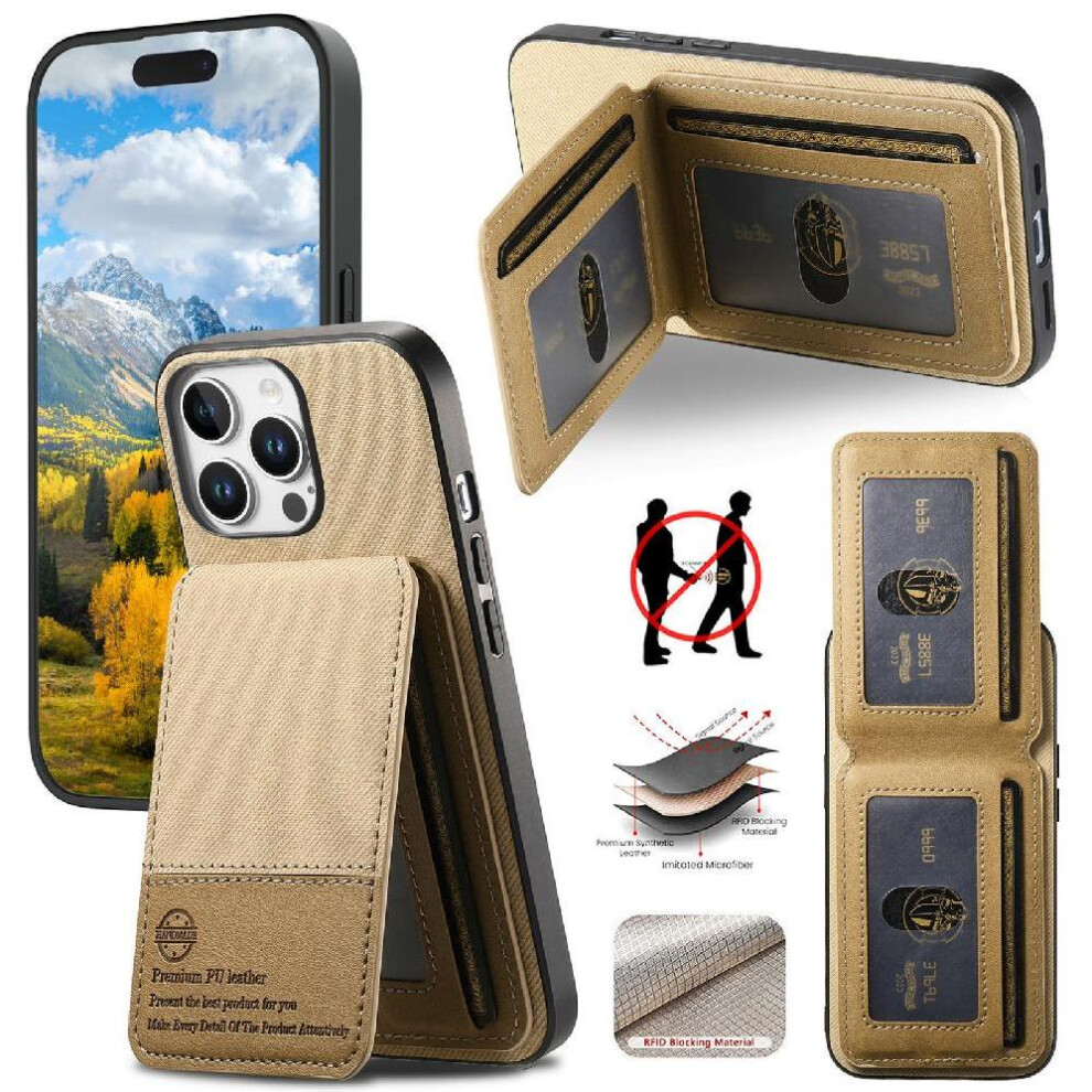 (Yellow) Compatible With Iphone 15 Pro Case Wallet Leather Case Rfid Blocking Shockproof Yellow 764563522477