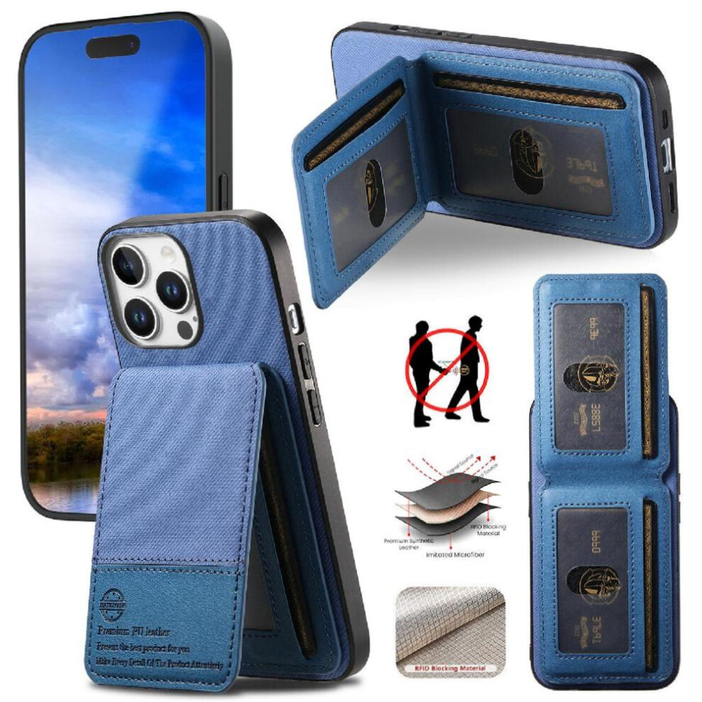 (Blue) Compatible With Iphone 16 Pro Max Case Shockproof Wallet Leather Case Rfid Blocking Blue 764563522668