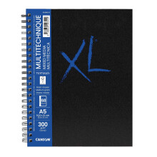 CANSON XL getextureerde gemengde media 300 g/m2 A5 papier medium korrel spiraalkussen lange zijde 34 witte vellen ideaal voor professionele kunstenaa
