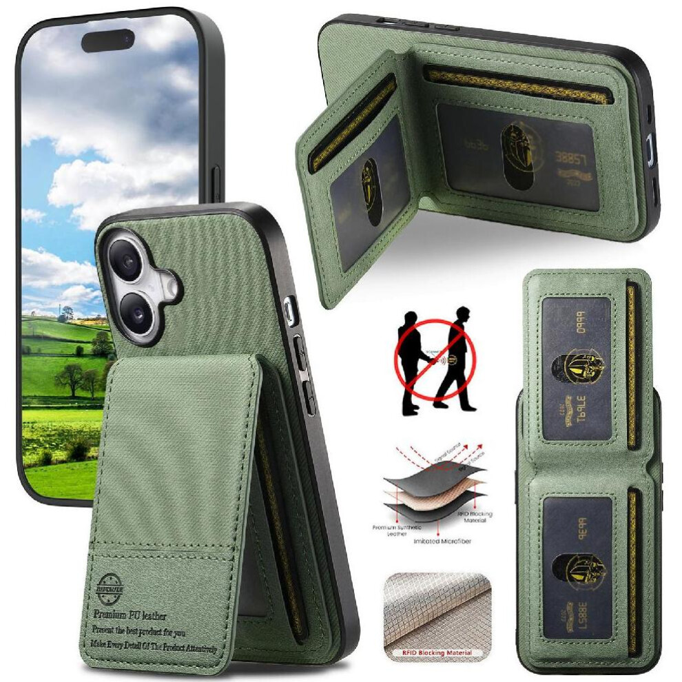 (Green) Compatible With Iphone 16 Plus Case Wallet Rfid Blocking Leather Case Shockproof Green 764563522699
