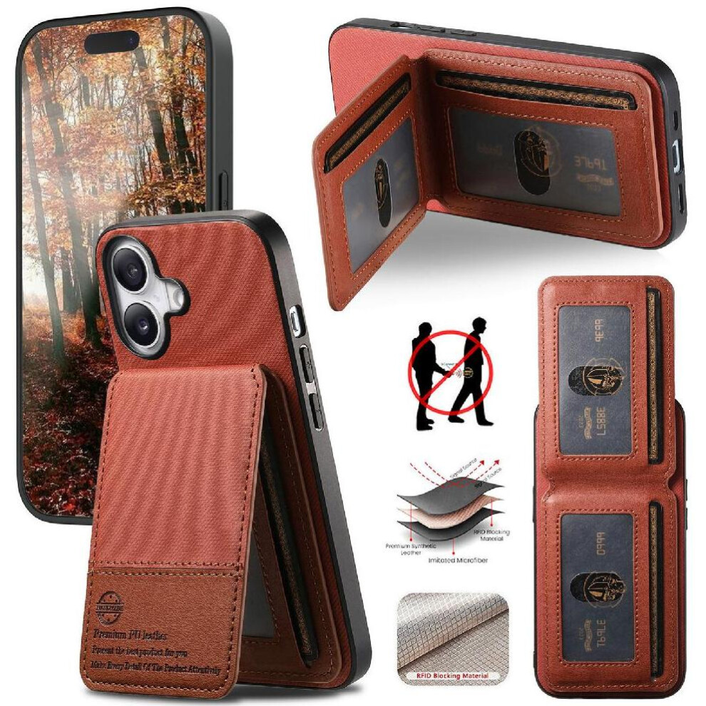 (Brown) Compatible With Iphone 16 Case Wallet Leather Case Rfid Blocking Shockproof Brown 764563522781