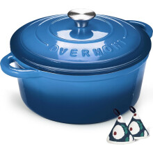 Overmont Enameled Cast Iron Dutch Oven - 5.5QT Pot with Lid Cookbook & Cotton Potholders - Heavy-Duty Cookware for Braising Stews Roasting Bread Ba