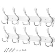 GlazieVault White Coat Hooks for Wall - Stainless Steel Coat Racks 2 Pack - Heavy Duty White Coat Hooks Wall Mounted - Premium Design Rust Free White