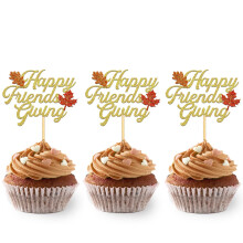 24 stuks Glitter Happy Friendsgiving Cupcake Toppers voor Thanksgiving Day Decoraties Herfst Thema Thanksgiving Cake Topper voor Thanksgiving Feestar