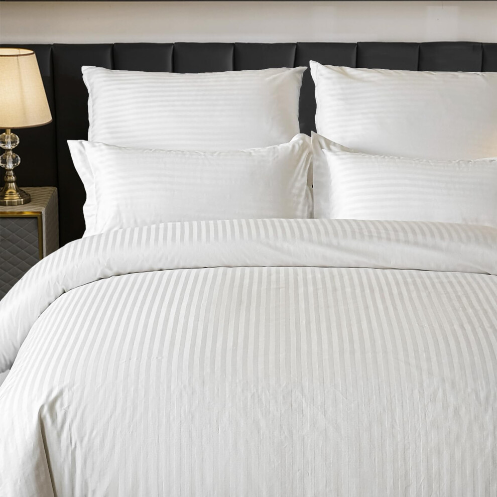 Housse de couette Amolavet pour hôtel, taille Queen, en coton, satin blanc, à rayures texturées, avec fermeture éclair - Parure de lit 3 pièces,