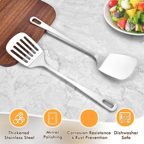 Stainless Steel Spatulas Set, Metal Spatula Solid Slotted Turner 1