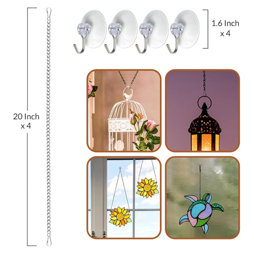 Stained Glass Window Hanging Chain with Suction Cup Hooks 1