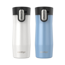 Contigo AUTOSEAL West Loop Vacuümgeïsoleerde RVS Reisbeker met Eenvoudige Deksel, 16 oz, 2-Pack, Salted Frosted Pearl; Glacier Frosted Pearl