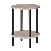 Choezon Round Side Table 2-lags slutbord Lille runde natbord med robust metalrør Industriel sofabord Runde til stue Soveværelse Greige og sort TB