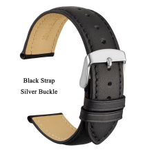 (21mm Zwart-Zilver-A)Echt leren band 14mm 16mm 18mm 19mm 20mm 21mm 22mm 23mm 24mm vervangende bandjes