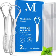 Mouthology Tongue Scraper Voor Volwassenen (2 Pack), Verminder Slechte Adem, RVS Tong Scraper